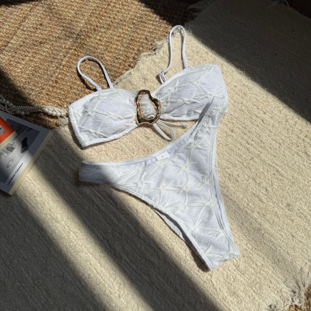 Shell Ring Bikini Set White – Flat Lay