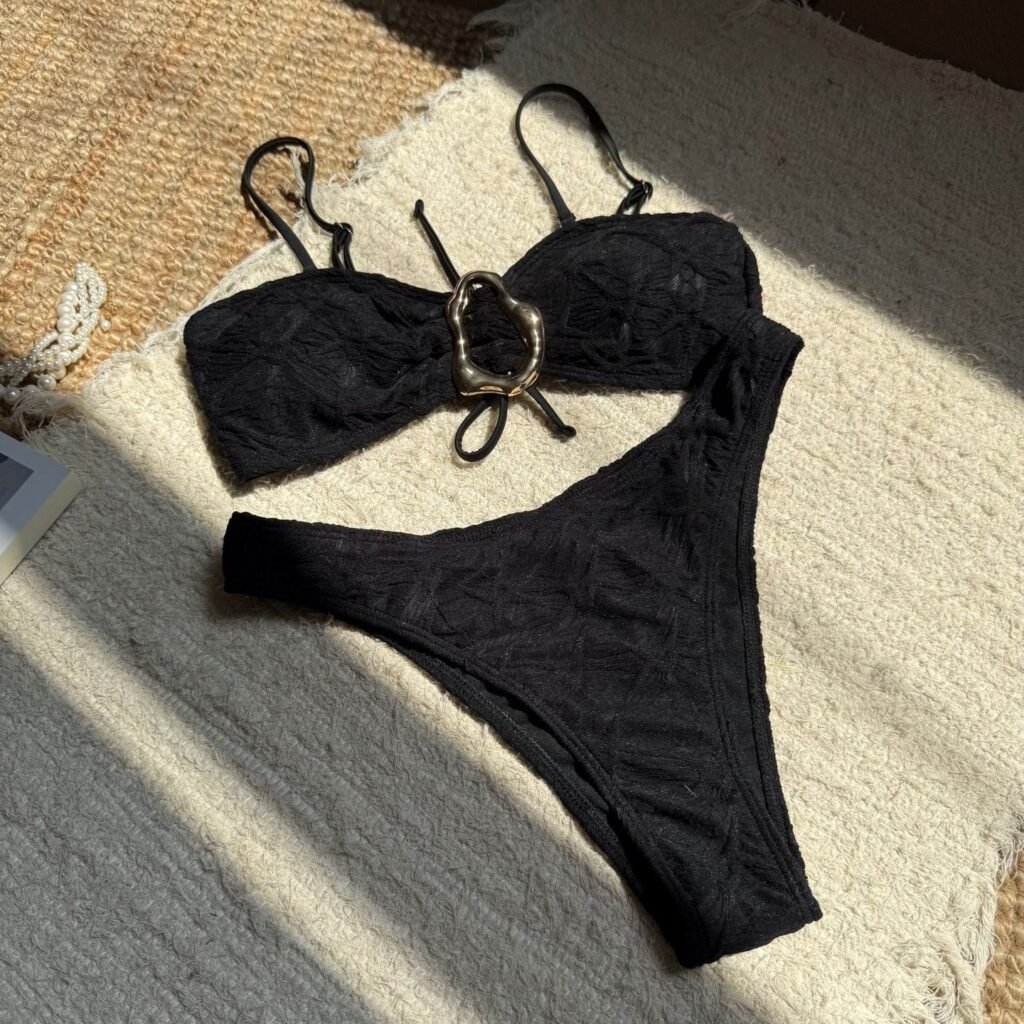 Shell Ring Bikini Set in Black – Flat Lay